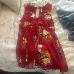 Free People Strapless Dress - Red and Yellow Floral